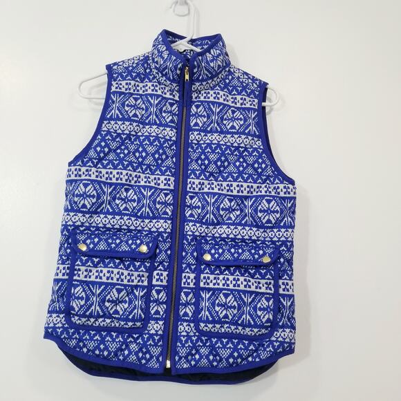 J. Crew Blue Fair Isle Quilted Printed Down Puffer Vest - Picture 2 of 12